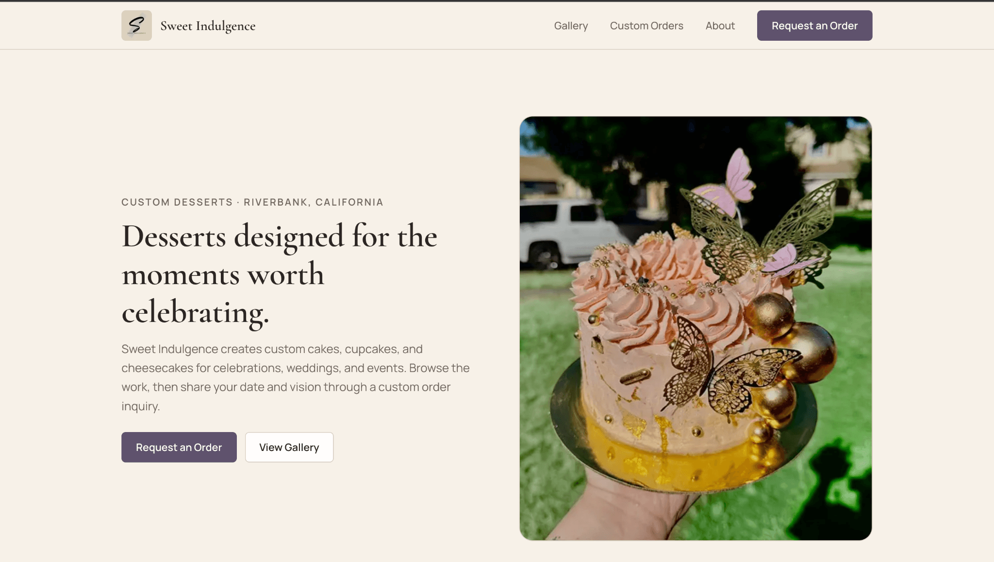Sweet X Indulgence website desktop homepage